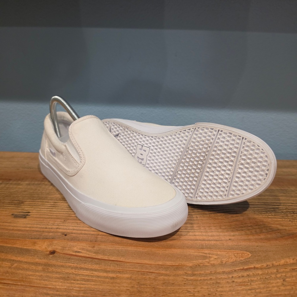 DC Shoes Mens Trasr Slip On‎ Skate Sneakers Off White Cream Canvas Size 7
